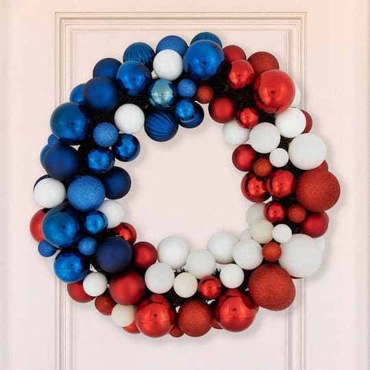 22" Red, white & Blue Glittered Patriotic Ornament Wreath